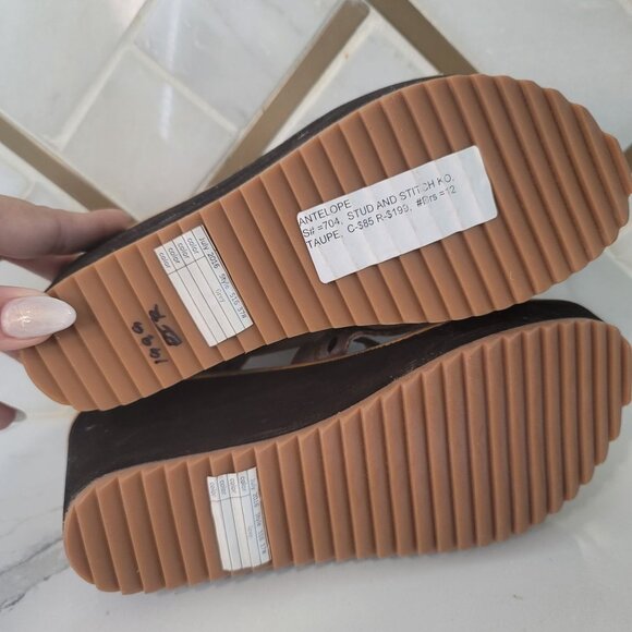 Antelope NWOT leather Wedge Sandals With metal stud Strap detail Grey Size 37 - Picture 8 of 14
